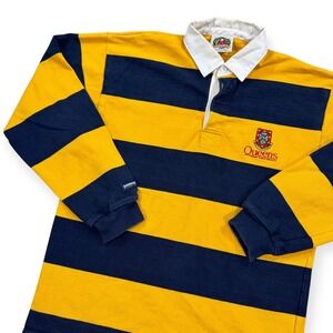Barbarian Rugby Shirt Men's Large Yellow Striped Polo Queen's University Vintage